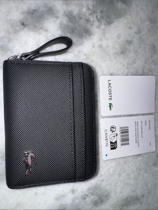 Lacoste Handbags - Lacoste Small Daily City Wallet Black Textured Zip Card Holder
